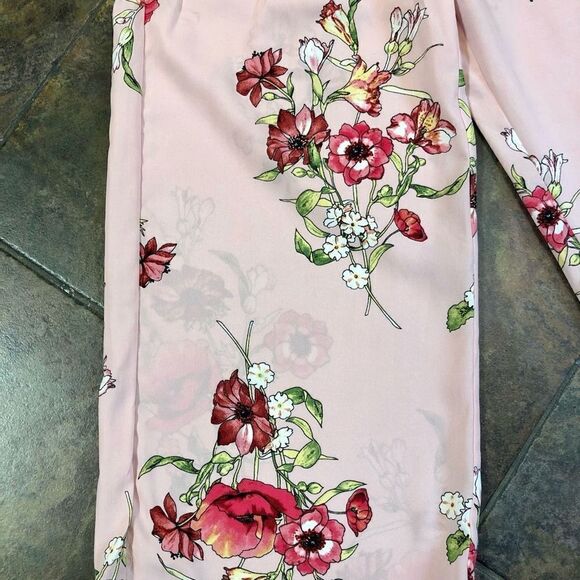 Blu Pepper Pink Wide Leg Floral Pants Belt Medium - Picture 2 of 13